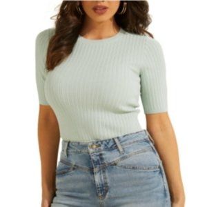 Guess Ribbed Short Sleeve Sweater - S